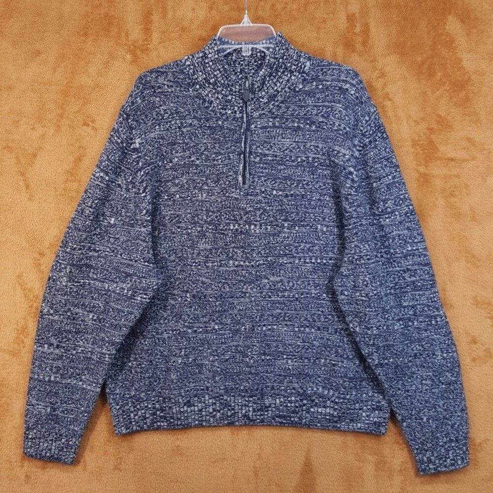 BLOOMINGDALES Sweater Mens XXL Navy Marled Quarter Zip Pullover Wool Cashmere